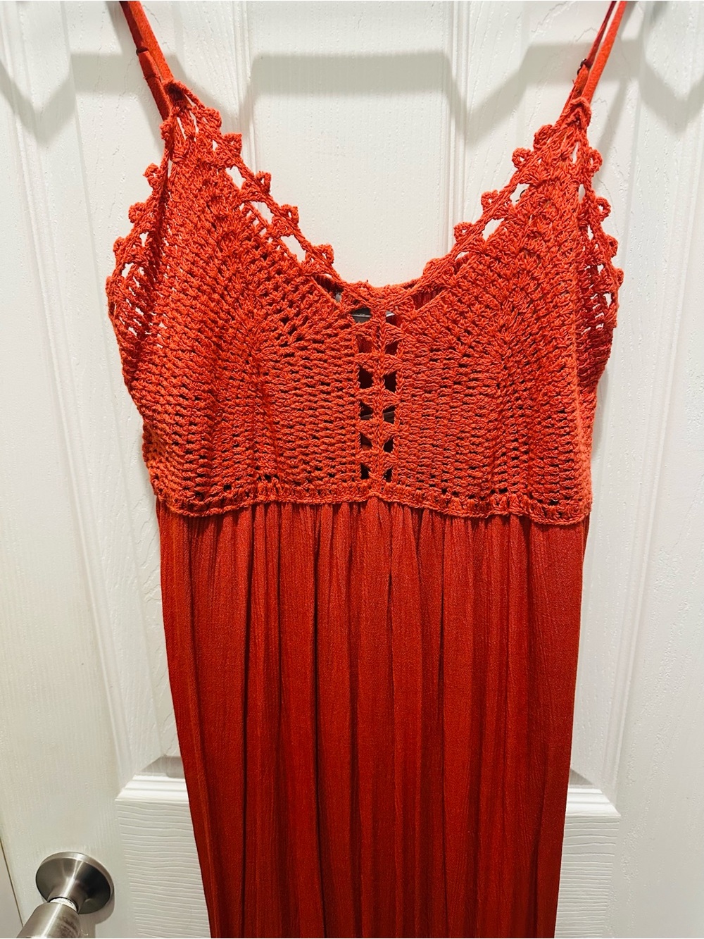 Rust orange color Crochet Bodice Maxi Dress - Women's Summer Dress